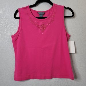 Koret Petite beaded embellished scoopneck hot pink tank top sleeveless
